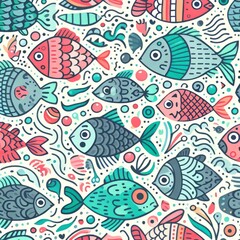 Fototapeta premium Seamless fish pattern. Creative childish texture