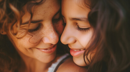 Tender Moment Between Mother and Daughter in Warm Light