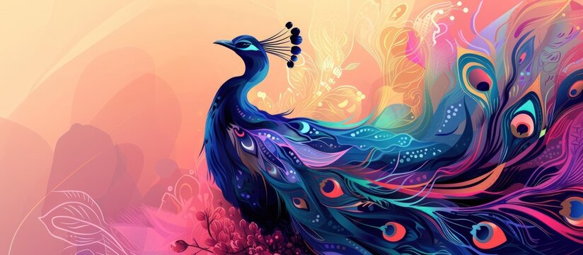 Colorful painting of vibrant majestic peacock bird with beautiful feathers color. Generated AI image