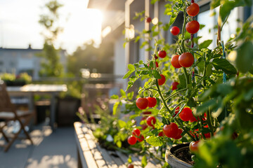 Cherry tomato plants on Urban balcony, urban gardening concept - Powered by Adobe