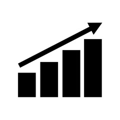 Growing graph bar icon business chart diagram symbol increase finance progress flat black element with arrow growth vector design background