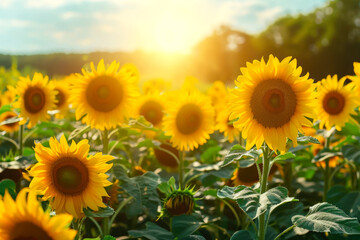 field of sunflowers facing the sun, radiating positivity and optimism
