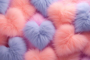 Colorful pastel furry hearts pattern on pastel background