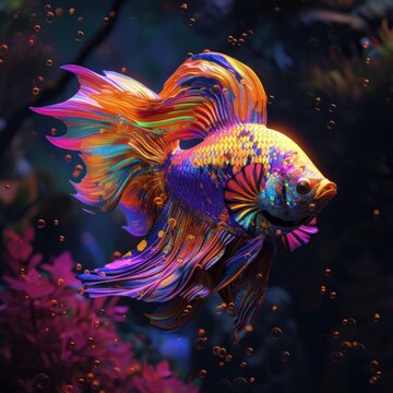 Fantasy fish in undersea water view landscape with vibrant color style. Generated AI image