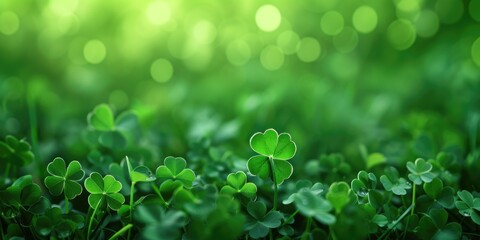 Three-leaved shamrocks green background