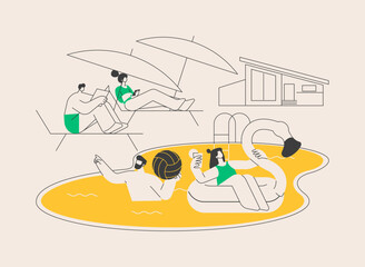 Pool party abstract concept vector illustration.