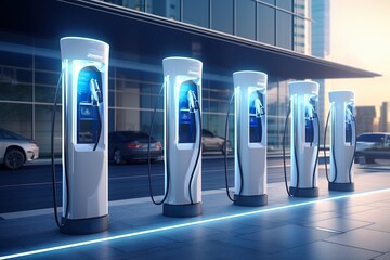 3d rendering group of EV charging stations or electric vehicle recharging stations