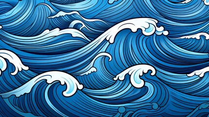 Painting of a Blue Ocean With White Waves