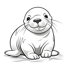 Fototapeta premium Adorable baby seal, walrus vector illustration for a kids' coloring book