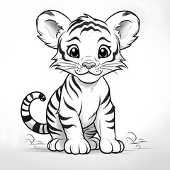 Adorable baby tiger vector illustration for a kids' coloring book