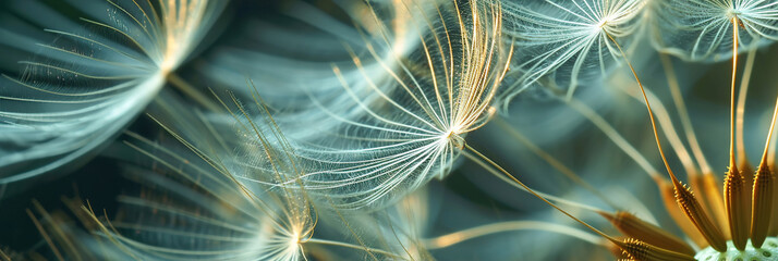 Delicate details of dandelion seeds up close, highlighting their structure and fragility.