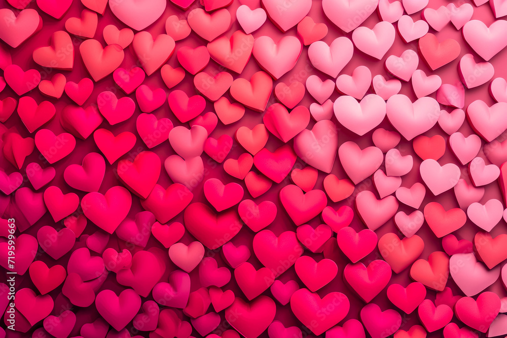 Poster create a pattern of hearts with a gradient of red and pink colors