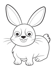 Coloring painting for kids with a rabbit black and white vector drawing