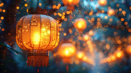 Soft Glows Emanating from Suspended Golden Lanterns Background