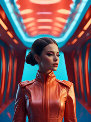 Woman in futuristic costume. Futuristic fashion concept.