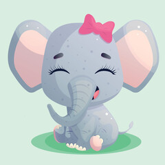 Cute vector illustration of cartoon baby elephant