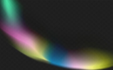 A set of colourful vector lens, crystal rainbow  light  and  flare transparent effects.Overlay for backgrounds.Triangular prism concept.