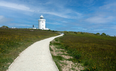 South foreland light houses. White cliffs of Dover Kent.