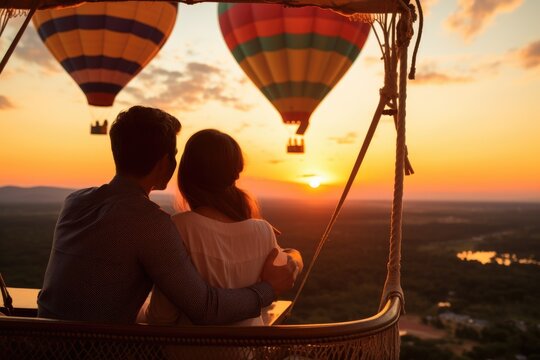A hot air balloon flying, start of new fun adventure or a travel with couple