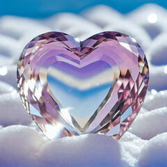 Shiny and Colorful Image of Crystal Hearts on Snow: Glass Valentines
