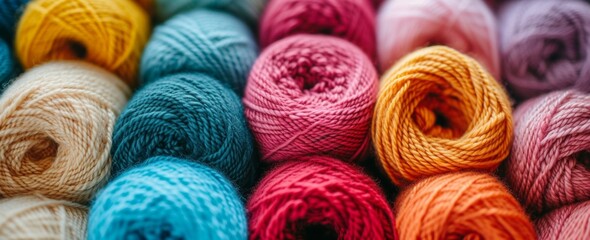 Fototapeta na wymiar many colors of colorful yarn are shown