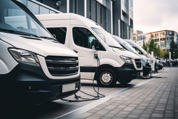 Electric vehicles charging station on a background of a row of vans - 719607873