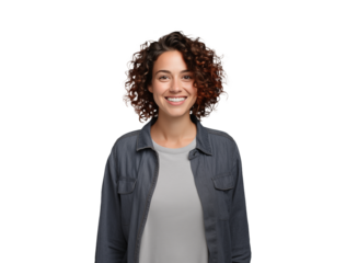 young woman smiling with curly hair