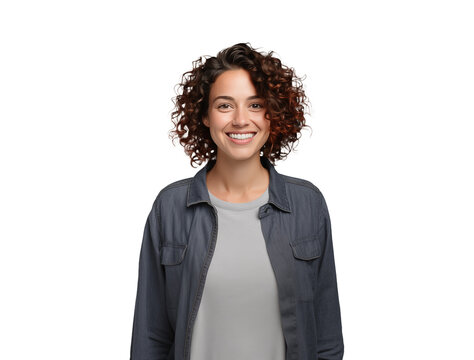 young woman smiling with curly hair