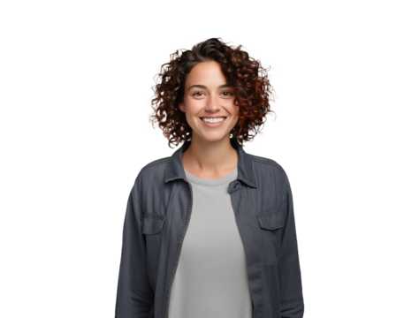 young woman smiling with curly hair
