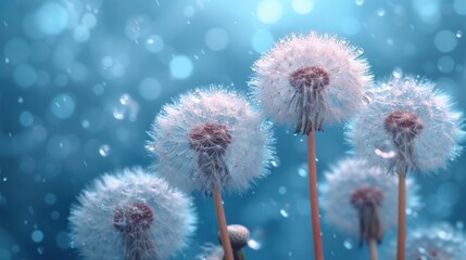  a close up of a bunch of dandelions with drops of water on the top and bottom of the dandelions on the bottom of the dandelions.