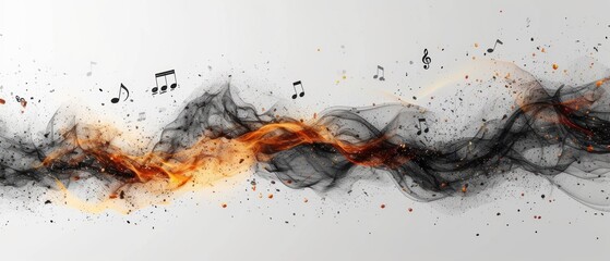  a group of black and orange smoke with music notes on the side of the smoke is white and has orange and black smoke on the side of the smoke is black.