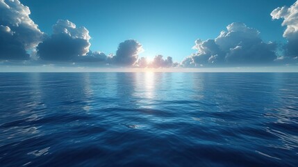  a large body of water with clouds in the sky and the sun reflecting off of the water in the middle of the ocean with the sun shining through the clouds.