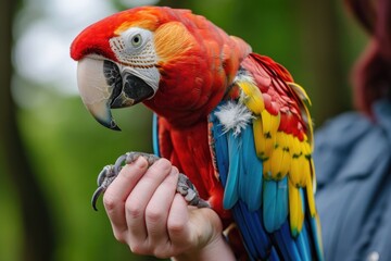 Fototapeta premium Caring for a pet parrot: warmth and care in the home environment