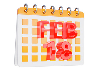 February 18. calendar design isolated on white background