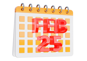 February 25. calendar design isolated on white background