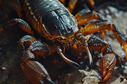 Menacing closeup of a lethal Deathstalker scorpion's stinger.