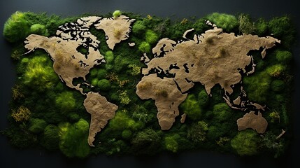 Grass of world map on soil background