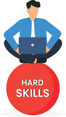 Hard Skills or personal attributes to be successful, Confident businessman with elements of Hard  skills, networking, empathy, Time management or communication skills concept,
