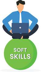 Soft skills or personal attributes to be successful, Confident businessman with elements of soft skills and time management or communication skills concept,.
