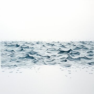Minimal pen illustration sketch aqua & white drawing of an ocean
