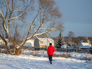 children, forest, winter, sunny, spring, thaw, village, road