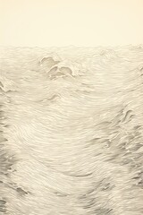 Minimal pen illustration sketch beige & white drawing of an ocean