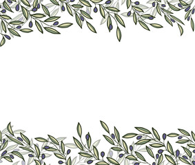 Vector background with olive tree decoration. Vegan food illustration
