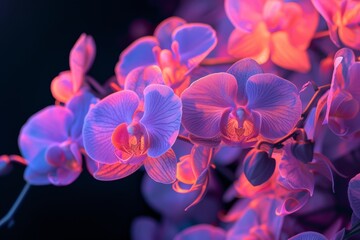 purple and pink orchids against a dark background