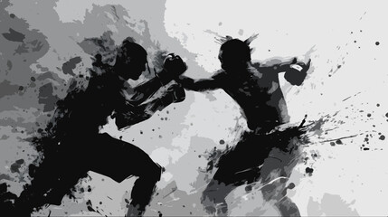 boxing black and white abstract art