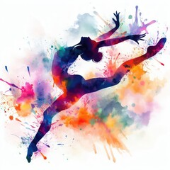 Silhouette of gymnast, ballet dancer, gymnastics routine.