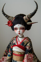 Japanese Devil Ball Jointed Doll Wearing a Kimono