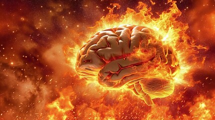 Neurological disorders concept  exploding brain on fire  parkinson s, alzheimer s, dementia, or m.s. - obrazy, fototapety, plakaty