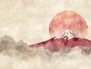 Mount Fuji autumn wave Japanese pattern background. AI generated illustration