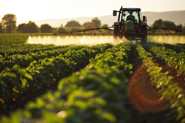 A sprayer operating on a lush field